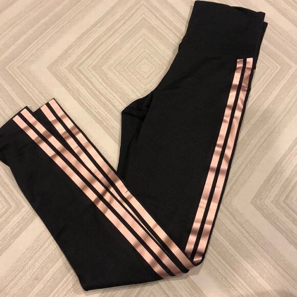 Beach Riot Black Leggings Rose Gold Side Stripes - Picture 1 of 10